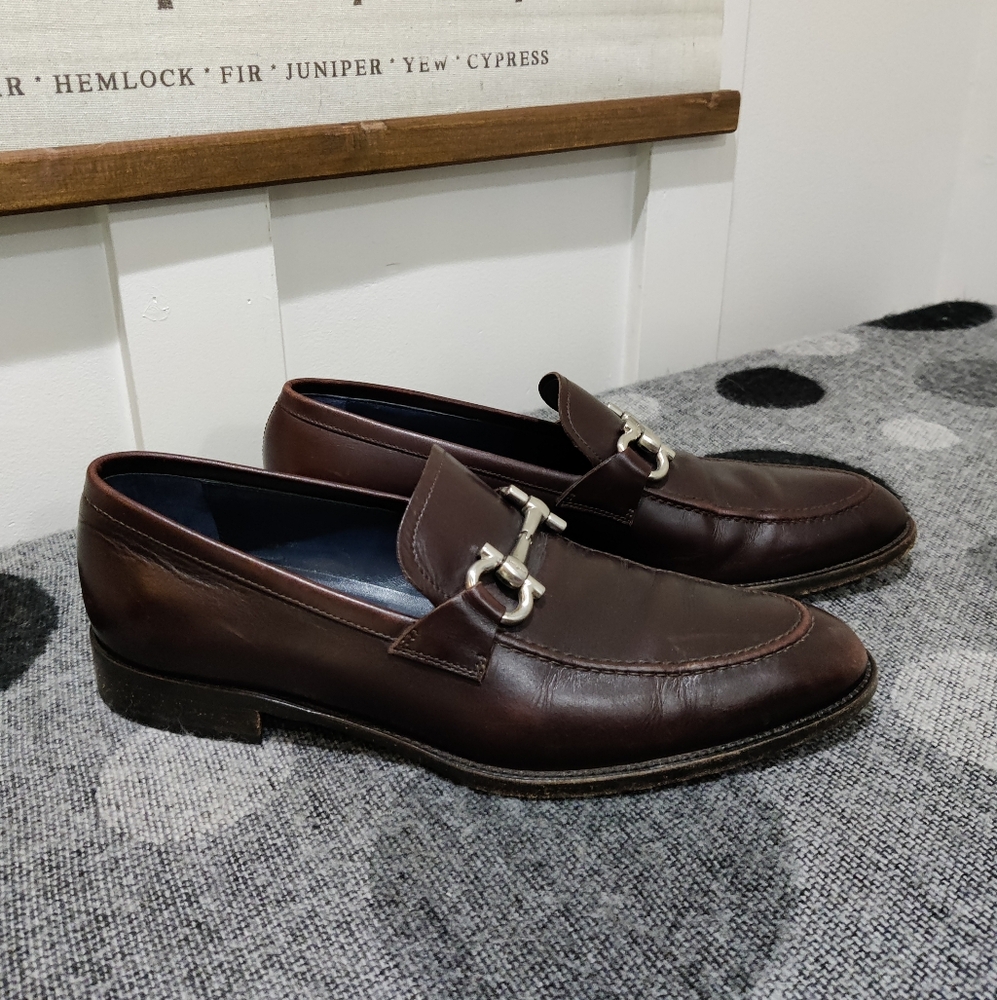 Salvatore Ferragamo Men’s Brown Leather Gancini Bit Loafers Size 8.5 - Picture 3 of 10